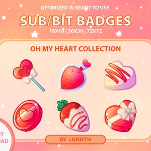Valentine&#39;s Sub Badges | Bit Badges | Twitch Badges | Cute Sub Badges | Twitch Emotes | Red Badges