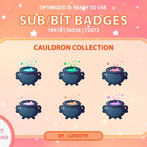 Kessel Sub Abzeichen | Gebissabzeichen | Twitch Abzeichen | Niedliche Sub-Abzeichen | Twitch Emotes | Kawaii | Witchy | Pastell