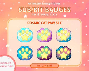 Cosmic Cat Paw Twitch Badges: Celestial Bit Badges (Digital Download)