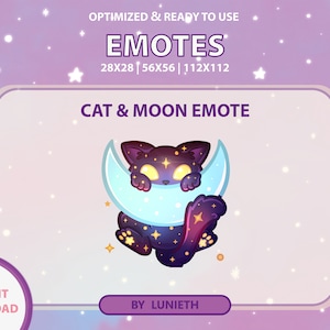 Emote de gato y luna / Diseño de emoticón lindo para Twitch / Twitch Discord Youtube / Puntos de canal