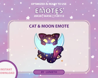 Cat & Moon Emote | Cute Twitch Emote Design | Twitch Discord Youtube | Channel Points