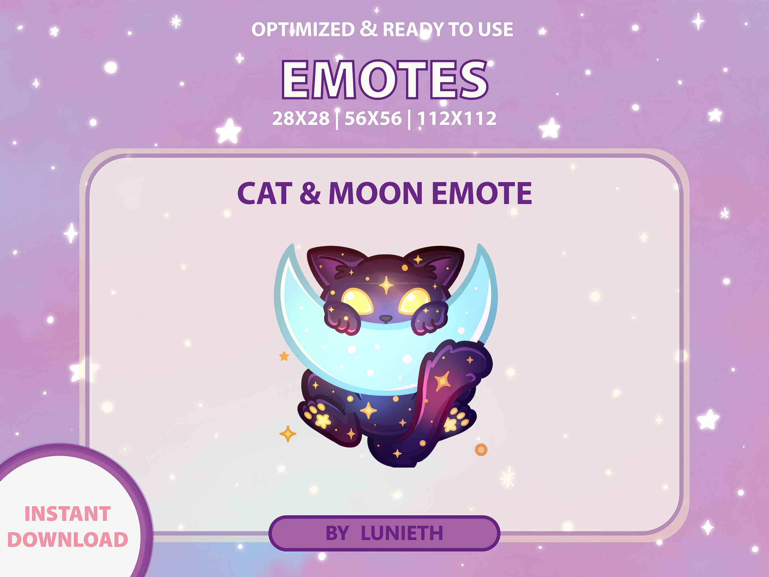Cat & Moon Emote | Cute Twitch Emote Design | Twitch Discord Youtube | Channel Points