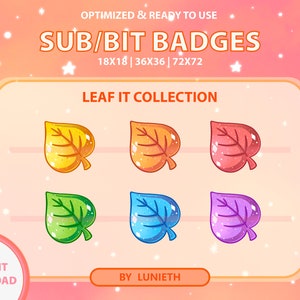 Badges secondaires en forme de feuille | Badges à embouts | Badges Twitch | Badges mignons | Émoticônes Twitch | Kawaii | Streamer | Climatisation