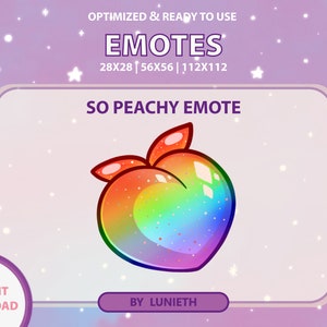 Glossy Pride Rainbow Peach Fruit Emote  | Cute Twitch Emote Design | Twitch Discord Youtube | Channel Points