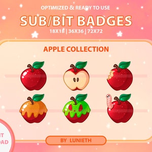 Apple Fruit Twitch Sub Badges | Bit Badges | Twitch Badges |