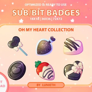 Valentine&#39;s Sub Badges | Bit Badges | Twitch Badges | Cute Sub Badges | Twitch Emotes | Black Badges