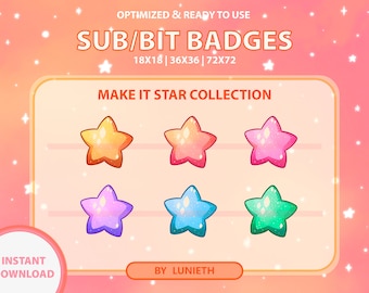 スター サブバッジ | ビット バッジ | Twitch バッジ | かわいいサブバッジ | Twitch エモート | かわいい | ストリーマー | パステル