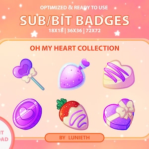 Valentine&#39;s Sub Badges | Bit Badges | Twitch Badges | Cute Sub Badges | Twitch Emotes | Purple Badges
