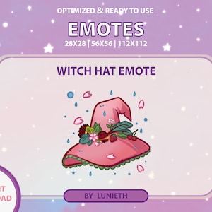 Pink Witch Hat Emote | Cute Twitch Emote Design | Twitch Discord Youtube | Channel Points