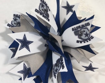 Fiocco per capelli con coda di cavallo e pompon a tema football dei Dallas, fiocco da cowboy, fiocco grande per capelli con codino e punte, fiocco per capelli per sport di squadra, fiocco da cheerleader, scegli il colore