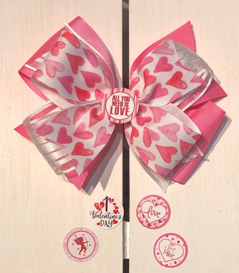 Pink hearts Love Hair Bow Valentines Day Hair Bow Valentines Day.1 st Valentine\u2019s Day Hairbow