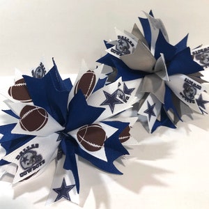 Dallas Football Pom Pom Ponytail Hair Bow,Cowboy Bow, Pigtail Large Hair bow with Spikes,Team Sport Hair bow,Cheer Bow,choose color