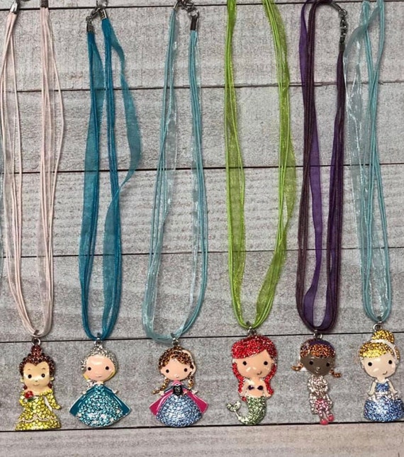 Rhinestone Disney Princess inspired necklaces Princess Birthday Party Necklace Ariel Elsa Jasmine Cinderella Anna