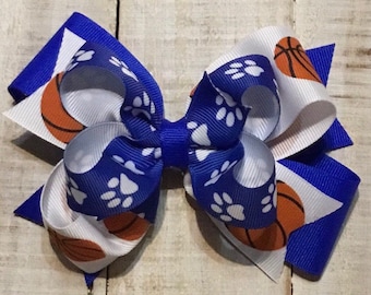 Wildcat Hair Bow, UK Blue paw print, Basketball Hair Bow,school spirit team support