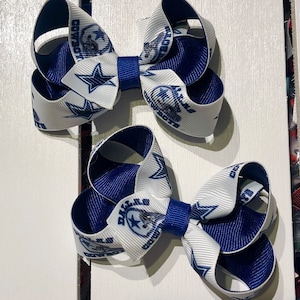 Dallas football inspired small Hairbow,Cowboys gray and royal hair bow,football cheer small hair clip