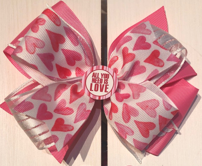 Pink hearts Love Hair Bow Valentines Day Hair Bow Valentines Day.1 st Valentine\u2019s Day Hairbow