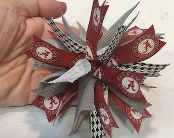 Fiocco per capelli con pompon da football dell'Alabama, fiocco per capelli da tifoso universitario, fermaglio per capelli sportivo dell'Alabama, fascia per capelli Crimson Tide, fiocco per capelli Roll Tide