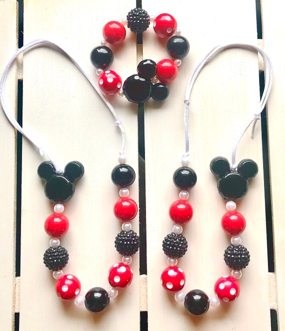 Handmade in the USA Infant Red & White Minnie Mouse Neckwear Womans Fashion Jewelry Teen Girls Chunky Beaded Bubblegum Necklace 