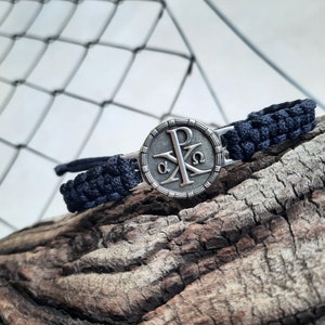 Christogram rope bracelet,Chi Rho XI Monogram of Jesus Christ,Religious symbol,Braided jewelry,Labarum Chrismon Constantins cross,adjustable