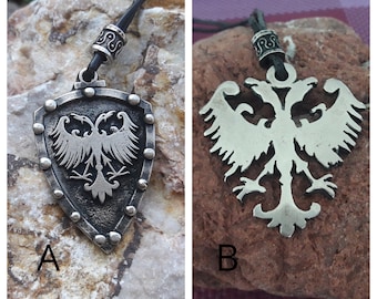 Coat of arms Nemanjic leather necklace,two headed eagle on shield pendant,Dynasty of Serbia,middle ages necklaces,Serbian rulers jewelry