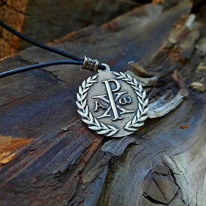 Collana con cristogramma, gioiello con segno del monogramma di Cristo, Chi Rho XP, croce di Costantino, simbolo religioso, monogramma IX, Alfa e Omega, cristiano