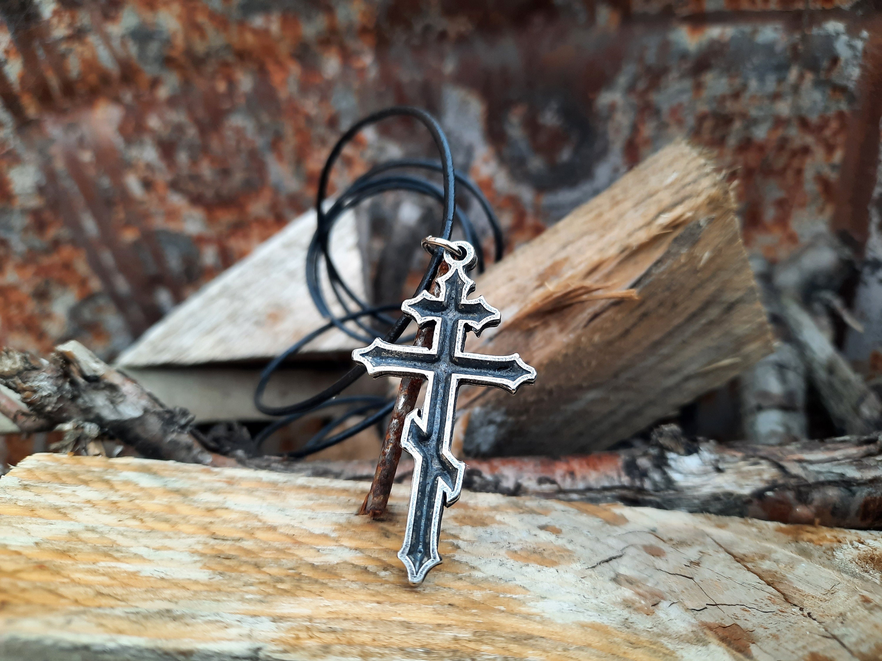 Russian Orthodox Cross Leather Necklace patriarchal Cross Leather Necklace suppedaneum Cross Jewelry eastern Orthodox Church Symbol Necklace Etsy Canada