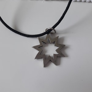 Bahai star leather necklace,Nine-pointed star jewelry,Bahai religion,Bahá'í Faith symbol jewelry,Bahai gift from Haifa jewelry,Nonagram