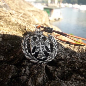 Coat of arms of Serbia leather necklace,National Emblem of Serbia,orthodox jewelry,two headed eagle pendant,serbian eagle,orthodox cross