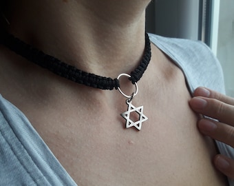 Star of David choker charm necklace,Israel Jewish Judaica jewelry,Magen David Jewish Charm Pendant,Jewish Gifts,Bat Mitzvah Gift,religious