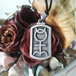 Monas Hieroglyphica Lederkette, Hieroglyphischer Monad Schmuck, Esoterisches Symbol, Alchemie, Astrologie, Planetensymbol, Der Mond, die Sonnenelemente