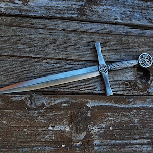 Abrecartas de espada con escudo de armas, abridor de cartas de espada medieval de cruz rusa, águila bicéfala, cruz cristiana, abres sobres, único