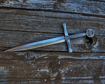 Abrecartas de espada con escudo de armas, abrecartas de espada medieval con cruz rusa, águila bicéfala, cruz cristiana, abresobres, único