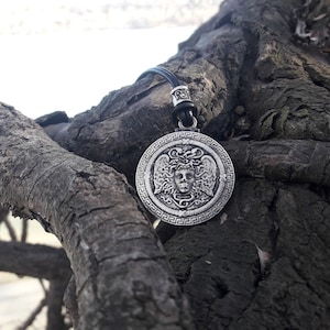 Medusa Gorgon head leather necklace,ancient Greek mythology legend Gorgoneion necklace,Protectiv power from snake,medusa keychain