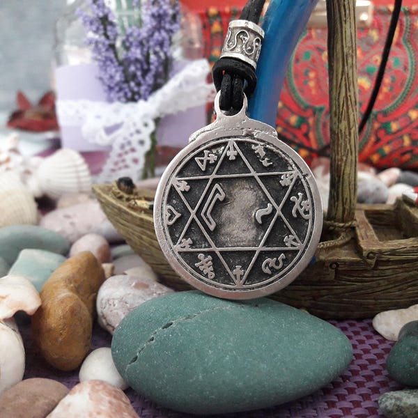 Seal of Solomon Magic Hexagram leather necklace,Jewish tradition,Star of David,protective Agla talisman,medieval and Renaissance-era magic