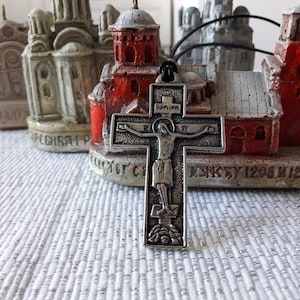 Orthodox Cross leather necklace,Christan Cross jewelry,Crucifix of Jesus Christ,Church Cross,Catholic Cross pendant,,Serbian cross