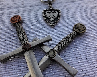 Abrecartas con águila bicéfala de la dinastía Nemanjic, abrecartas con espada medieval vintage, escudo de armas serbio, regalo de oficina único.