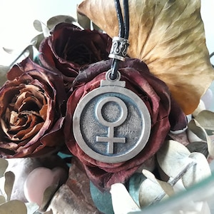 Venus glyph leather necklace,Astrological symbol,Alchemical,astronomical symbol,planetary symbol,Venus Goddess of love,Horoscope jewelry,