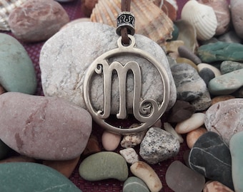 Scorpio horoscope sign leather necklace,scorpion symbol jewelry,astrology sign,zodiac sign scorpio,charm gift,unisex gift