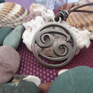 Leren ketting horoscoopteken Kreeft, sterrenbeeld sterrenbeeld krab, astrologieteken, heersende planeet maan hemellichaam van stemmingen en emoties