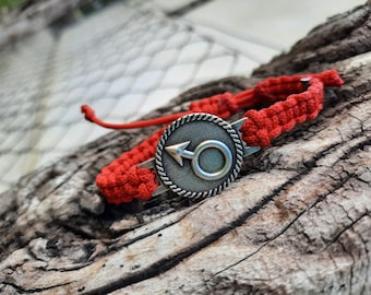 Mars Glyph rope bracelet,God of War zodiac,Astrological symbol ruler of Aries,Zodiac Jewelry,Planetary Mars amulet bracelet,planet glyph