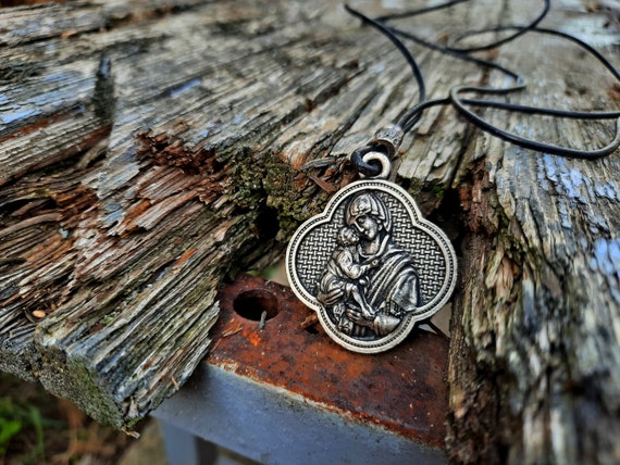 Mother of God leather necklace,Mother of Jesus Christ jewelry,Holy  Orthodox pendant,Virgin Mary,Three-handed Theotokos,Christianity gift