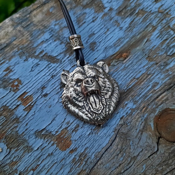 Viking Bear head necklace,Wild grizzly bear head jewelry,Viking Bear ,Norse Nordic mythology,Angry bear pendant,Pagan,Slavic bear,Volos