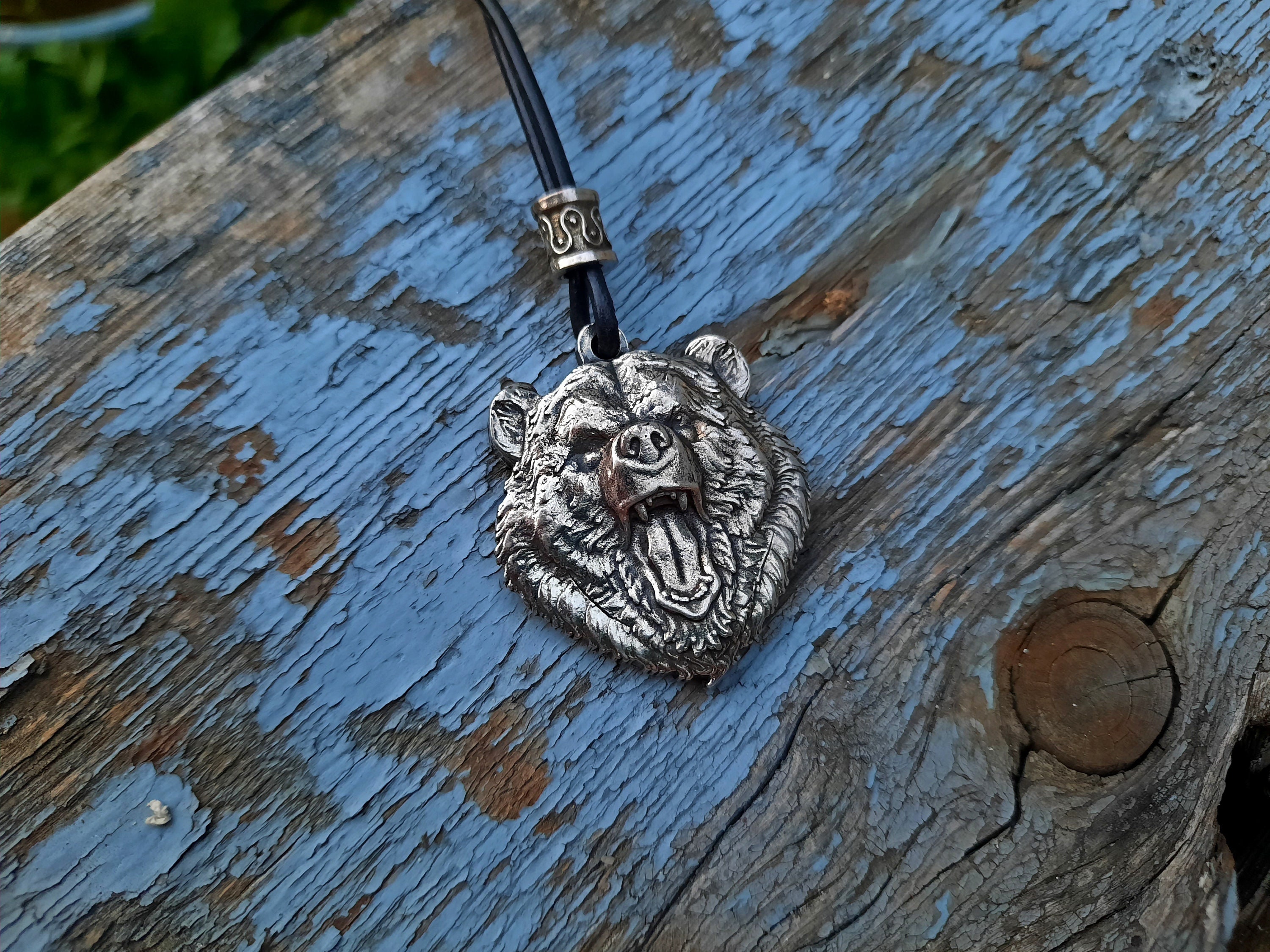 Viking Bear Head Necklace,wild Grizzly Bear Head Jewelry,viking