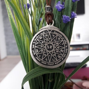 Solomon pentacle of mercury leather necklace,Protection Amulet,talisman amulet,magical pentacle of Solomon,pentagram,King Solomon jewelry
