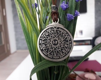 Solomon pentacle of mercury leather necklace,Protection Amulet,talisman amulet,magical pentacle of Solomon,pentagram,King Solomon jewelry