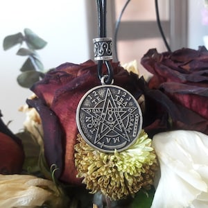 Tetragrammaton leather necklace,Pentagram of Solomon pendant,Wiccan pagan occult jewelry,Solomon Seal kabbalah amulet,name of God,magic gift