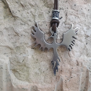 Phoenix bird leather necklace,bird jewelry,egyptian firebird,symbol of power,reborn life,ancient Phoenix of egypt Bennu,tribal
