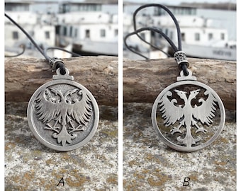 Nemanjic dynasty coat of arms leather necklace,two headed eagle jewelry,Slavic Serbian Nemanjic dynasty pendant,Orthodox emblem jewelry