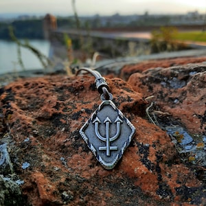 Neptune&#39;s trident glyph leather necklace,Astrological symbol necklace,astrology sign amulet,Zodiac Jewelry,Planetary Neptune Glyph,Handmade