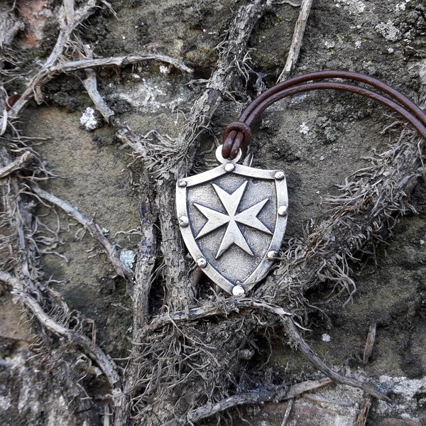 Maltese Cross shiel necklace pendant,heraldic cross,Malta Cross jewelry,Knights Hospitaller,Catholic military cross,Order of Saint John